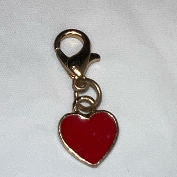 Gold Tone Red Heart Lobster Claw Charm - Picture 1 of 5